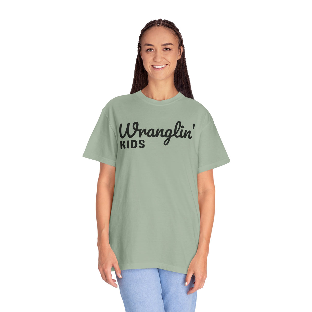 Wranglin' Kids Funny Mom Dad   - Comfort Colors | Trendy Women's and Men's T-Shirt. Direct to Garment. Printed & Shipped in the USA. Unisex Sizes.