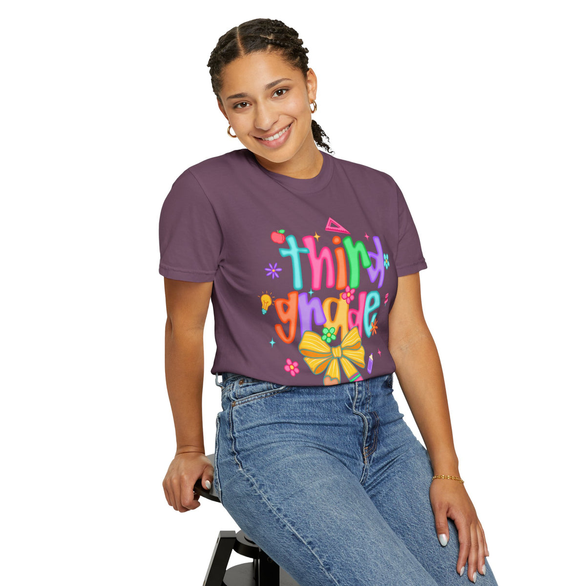 Coquette Third Grade Pencil Bow - Comfort Colors | Trendy Women's T-Shirt. Direct to Garment. Printed & Shipped in the USA. Unisex Sizes.