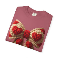 Faux Crochet Valentine Bow - Comfort Colors | Trendy Women's T-Shirt. Direct to Garment. Printed & Shipped in the USA. Unisex Sizes.