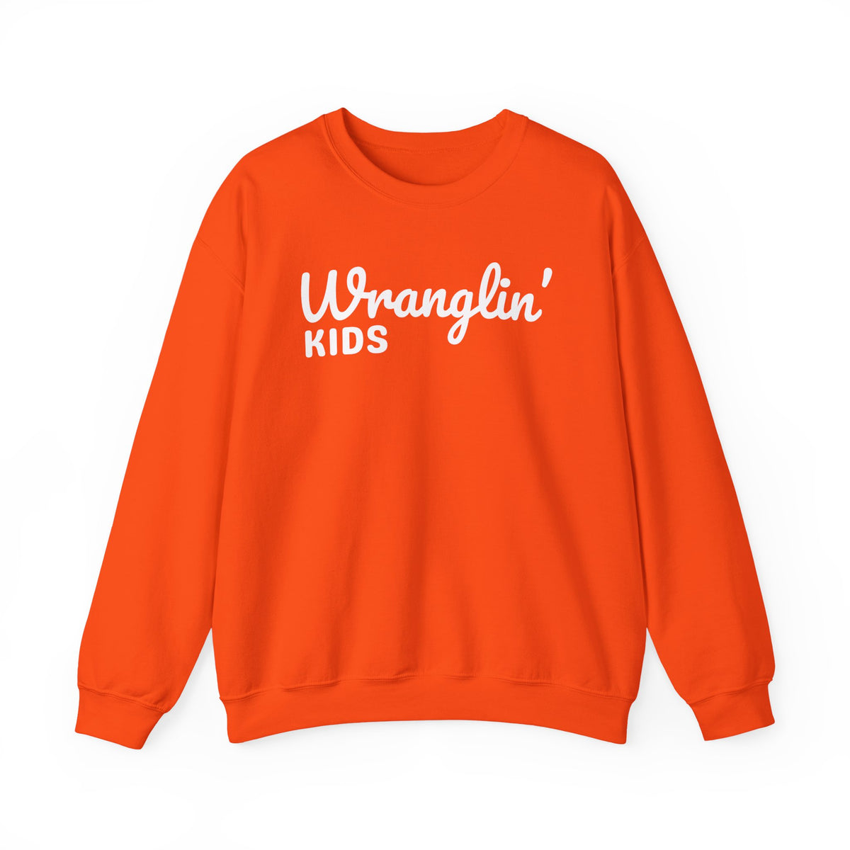 Wranglin' Kids Funny Mom Dad – Gildan Heavy Blend | Trendy Women’s and Men's Soft Sweatshirt. Direct to Garment. Printed & Shipped in the USA. Unisex Sizes.