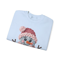 Cute Yarn Snowman - Pink Scarf Faux Yarn – Gildan Heavy Blend | Trendy Women’s Soft Sweatshirt. Direct to Garment. Printed & Shipped in the USA. Unisex Sizes.