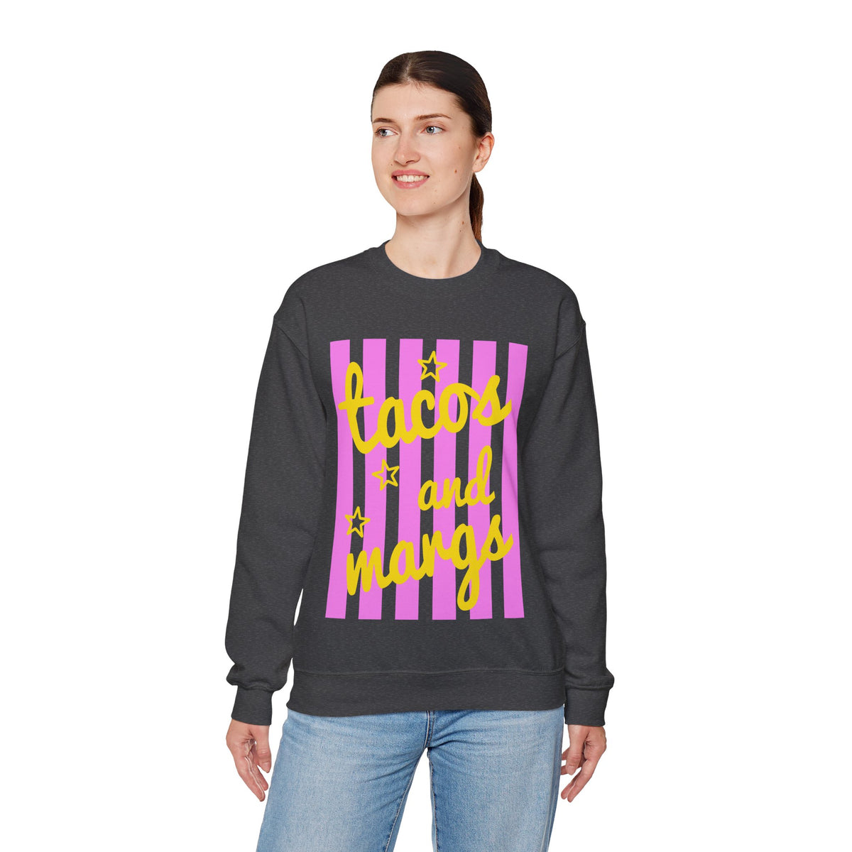 Tacos and Margs – Gildan Heavy Blend | Trendy Women’s Soft Sweatshirt. Direct to Garment. Printed & Shipped in the USA. Unisex Sizes.