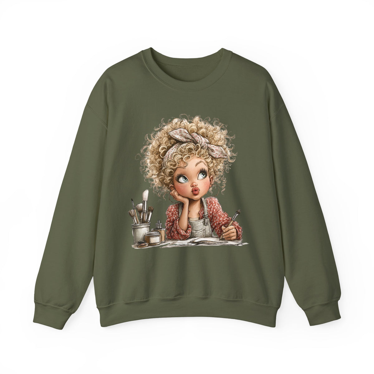 Cute Artist Curly Girl – Gildan Heavy Blend | Trendy Women’s Soft Sweatshirt. Direct to Garment. Printed & Shipped in the USA. Unisex Sizes.