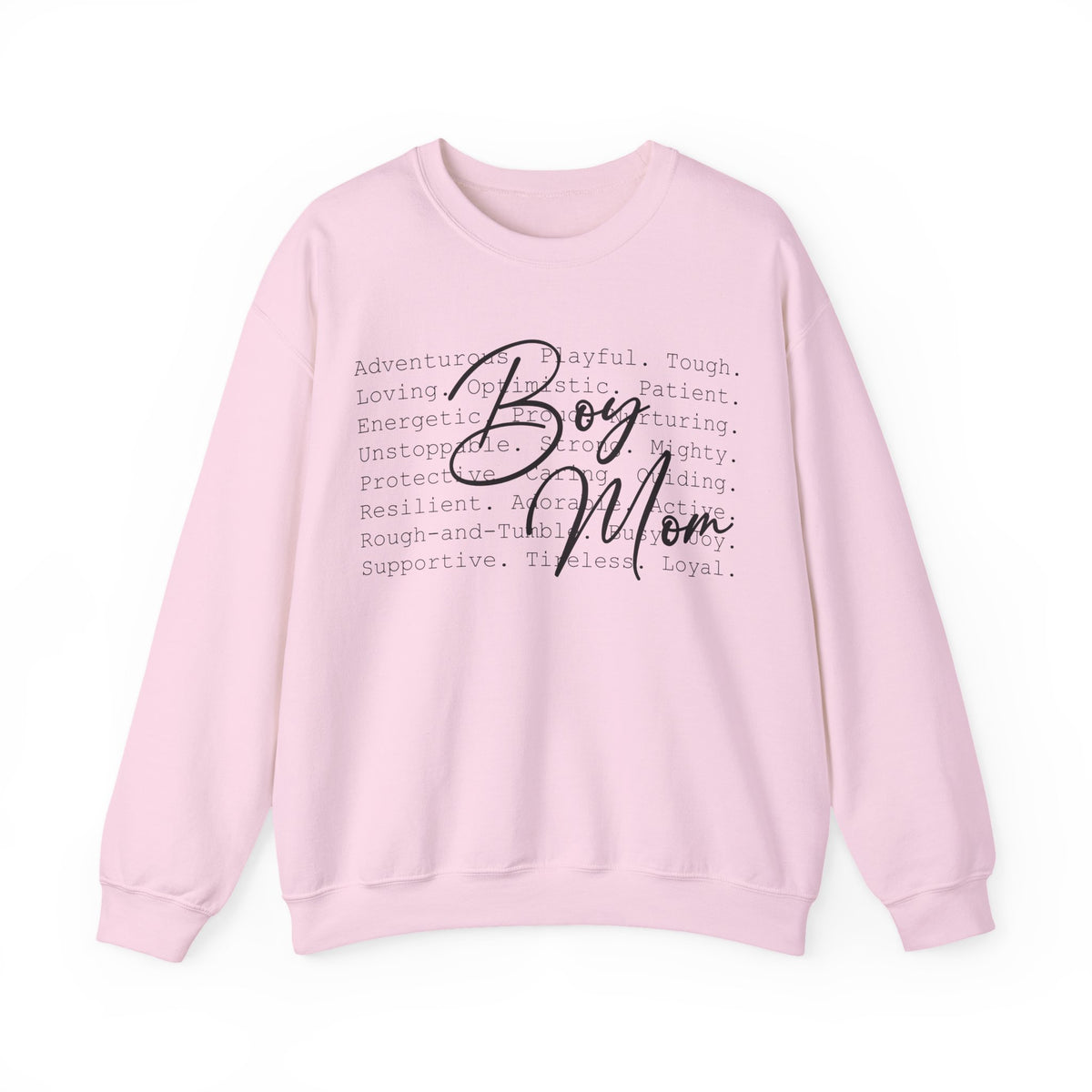 Boy Mom Typography – Gildan Heavy Blend | Trendy Women’s Soft Sweatshirt. Direct to Garment. Printed & Shipped in the USA. Unisex Sizes.