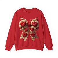 Faux Crochet Valentine Bow – Gildan Heavy Blend | Trendy Women’s Soft Sweatshirt. Direct to Garment. Printed & Shipped in the USA. Unisex Sizes.
