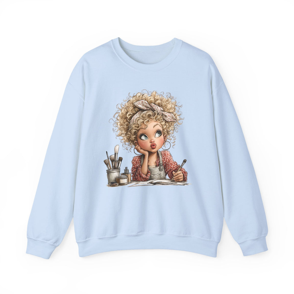 Cute Artist Curly Girl – Gildan Heavy Blend | Trendy Women’s Soft Sweatshirt. Direct to Garment. Printed & Shipped in the USA. Unisex Sizes.