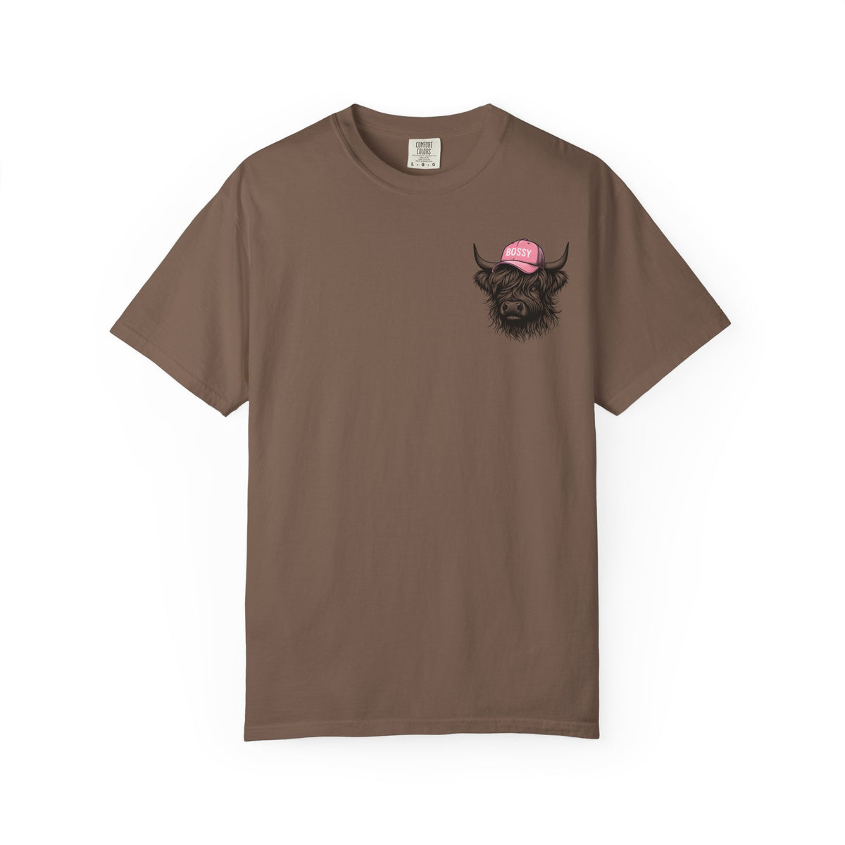 Head Heffa Highland Cow, Front & Back Print - Comfort Colors | Trendy Women's T-Shirt. Direct to Garment. Printed & Shipped in the USA. Unisex Sizes.