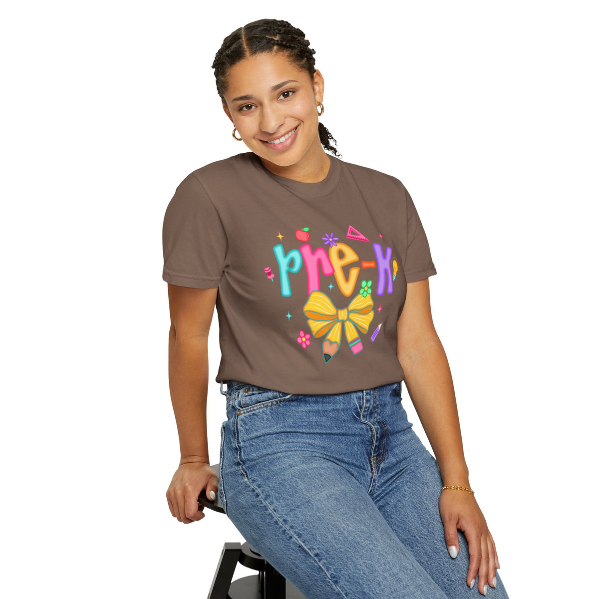 Coquette Pre-K Pencil Bow - Comfort Colors | Trendy Women's T-Shirt. Direct to Garment. Printed & Shipped in the USA. Unisex Sizes.