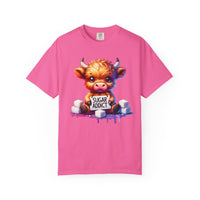 Sugar Addict Highland Cow - Comfort Colors | Trendy Women's T-Shirt. Direct to Garment. Printed & Shipped in the USA. Unisex Sizes.