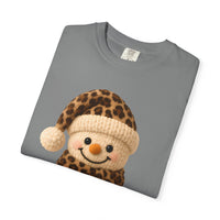 Cute Leopard Faux Knit Snowman Winter - Comfort Colors | Trendy Women's T-Shirt. Direct to Garment. Printed & Shipped in the USA. Unisex Sizes.