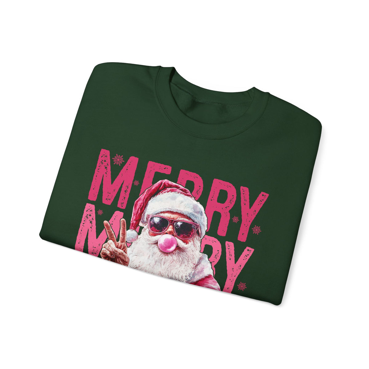 Pink Merry Christmas Bubblegum Santa – Gildan Heavy Blend | Trendy Women’s Soft Sweatshirt. Direct to Garment. Printed & Shipped in the USA. Unisex Sizes.
