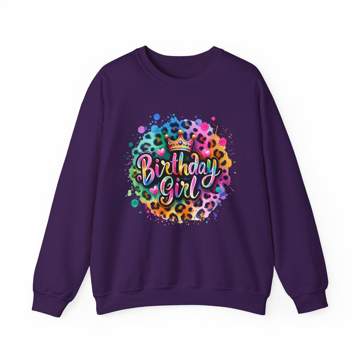 Birthday Girl, Neon Leopard – Gildan Heavy Blend | Trendy Women’s Soft Sweatshirt. Direct to Garment. Printed & Shipped in the USA. Unisex Sizes.