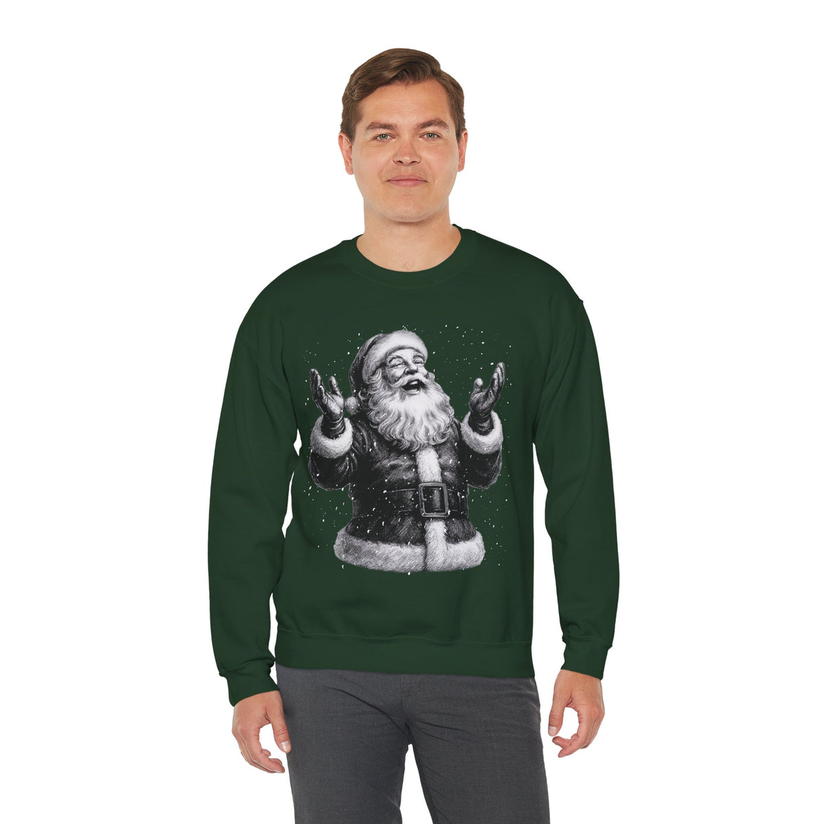 Joyful Santa - Black and White Vintage – Gildan Heavy Blend | Trendy Women’s and Men's Soft Sweatshirt. Direct to Garment. Printed & Shipped in the USA. Unisex Sizes.