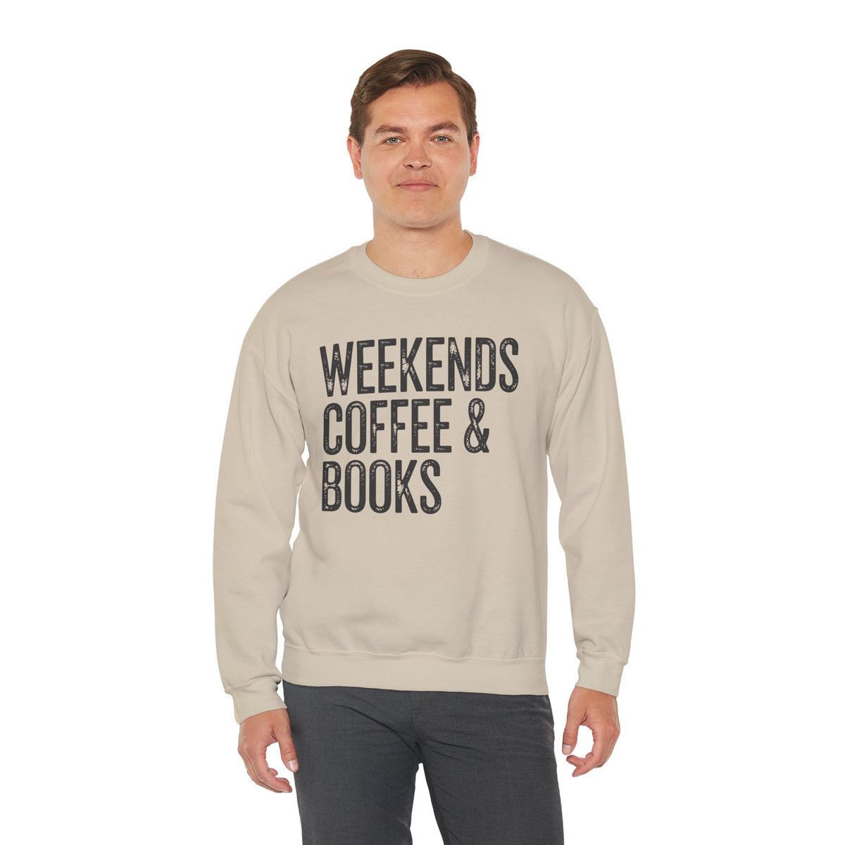 Weekends, Coffee & Books, Vintage – Gildan Heavy Blend | Trendy Women’s and Men's Soft Sweatshirt. Direct to Garment. Printed & Shipped in the USA. Unisex Sizes.