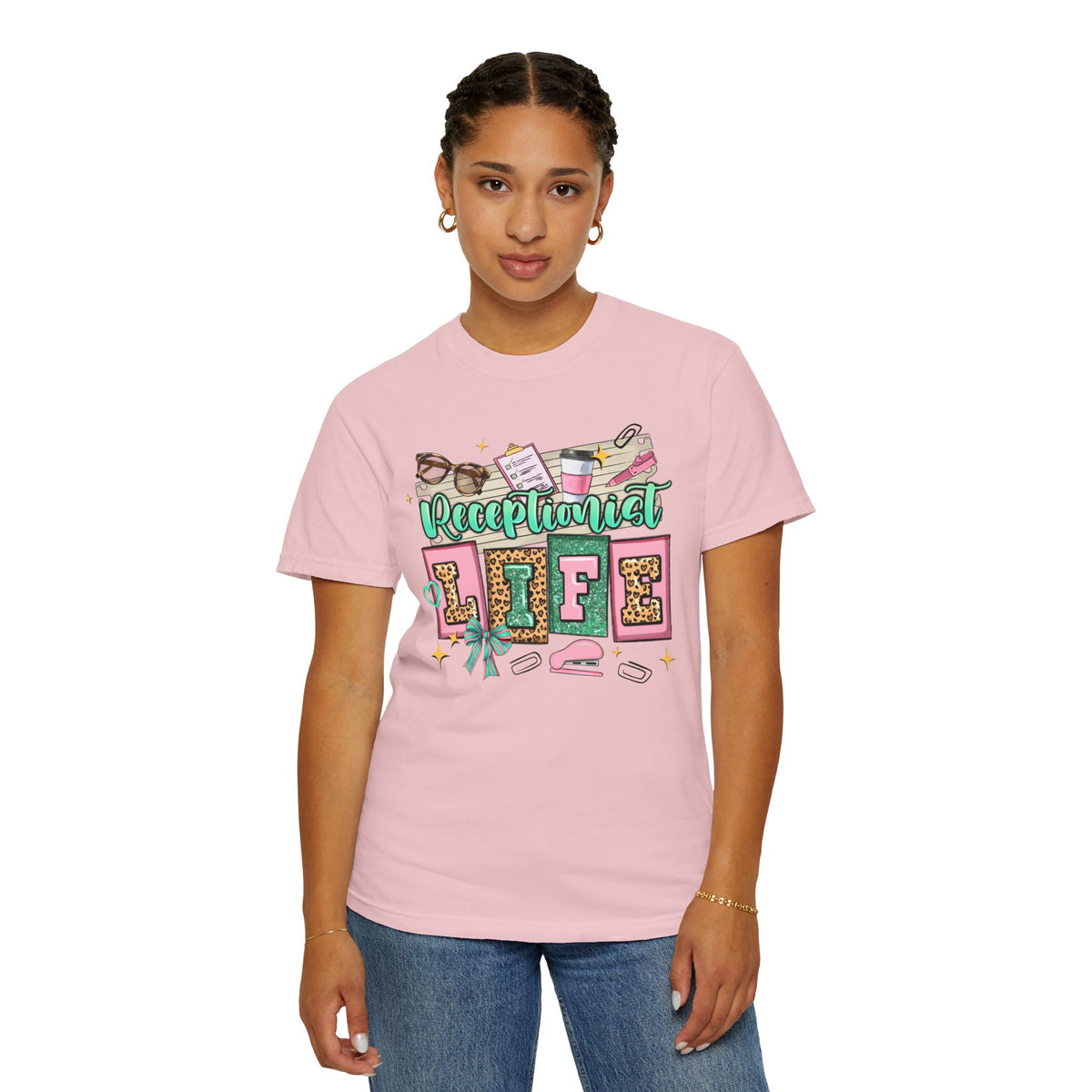 Receptionist Life - Comfort Colors | Trendy Women's T-Shirt. Direct to Garment. Printed & Shipped in the USA. Unisex Sizes.