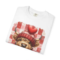 Highland Cow Be Mine, Red Checkered - Comfort Colors | Trendy Women's T-Shirt. Direct to Garment. Printed & Shipped in the USA. Unisex Sizes.