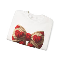 Faux Crochet Valentine Bow – Gildan Heavy Blend | Trendy Women’s Soft Sweatshirt. Direct to Garment. Printed & Shipped in the USA. Unisex Sizes.