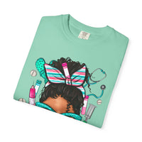 Phlebotomist Life, Messy Bun - Comfort Colors | Trendy Women's T-Shirt. Direct to Garment. Printed & Shipped in the USA. Unisex Sizes.
