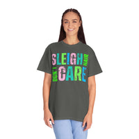 Sleigh Hair Don't Care, Funny Christmas Graphic Tee - Comfort Colors | Trendy Women's T-Shirt. Direct to Garment. Printed & Shipped in the USA. Unisex Sizes.