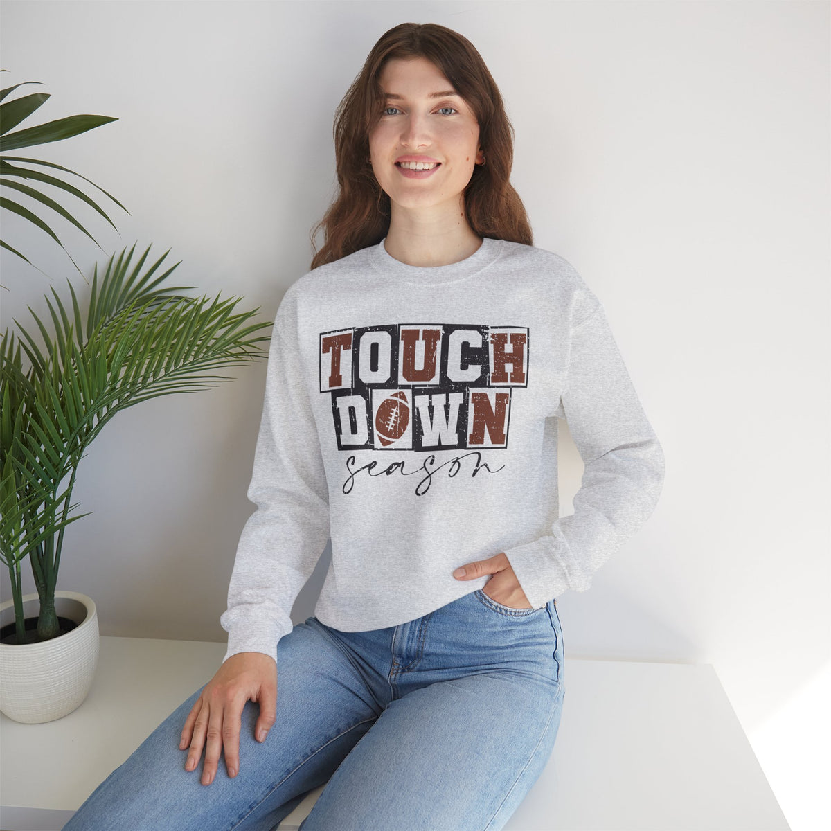 Touchdown Season - Distressed – Gildan Heavy Blend | Trendy Men's and Women’s Soft Sweatshirt. Direct to Garment. Printed & Shipped in the USA. Unisex Sizes.