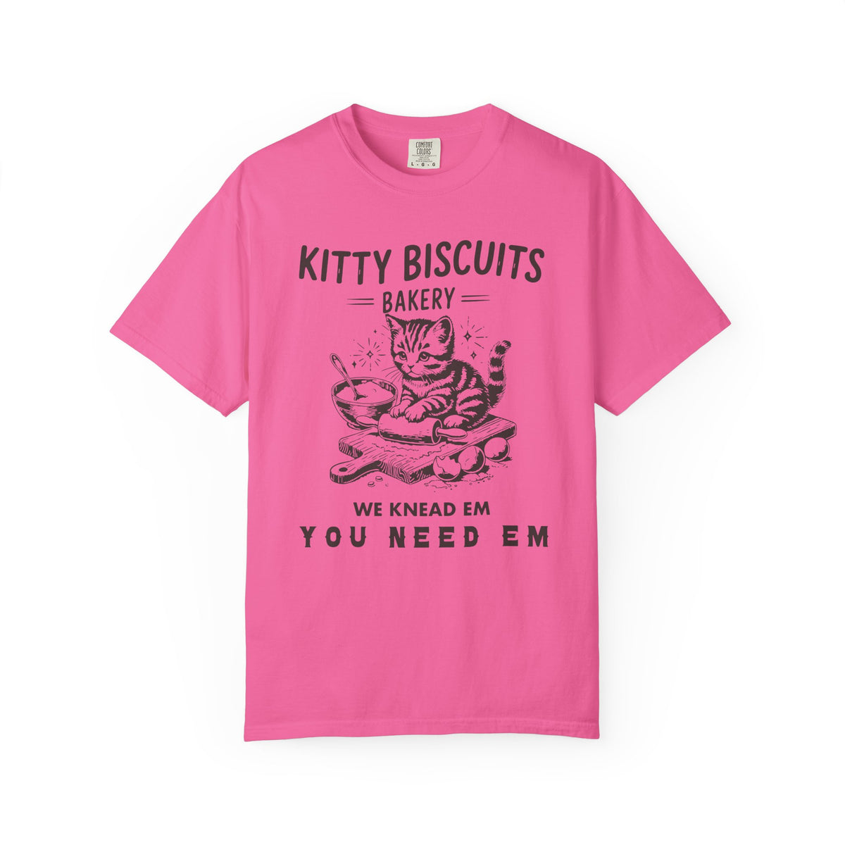 Kitty Biscuits Bakery - Comfort Colors | Trendy Women's and Men's T-Shirt. Direct to Garment. Printed & Shipped in the USA. Unisex Sizes.