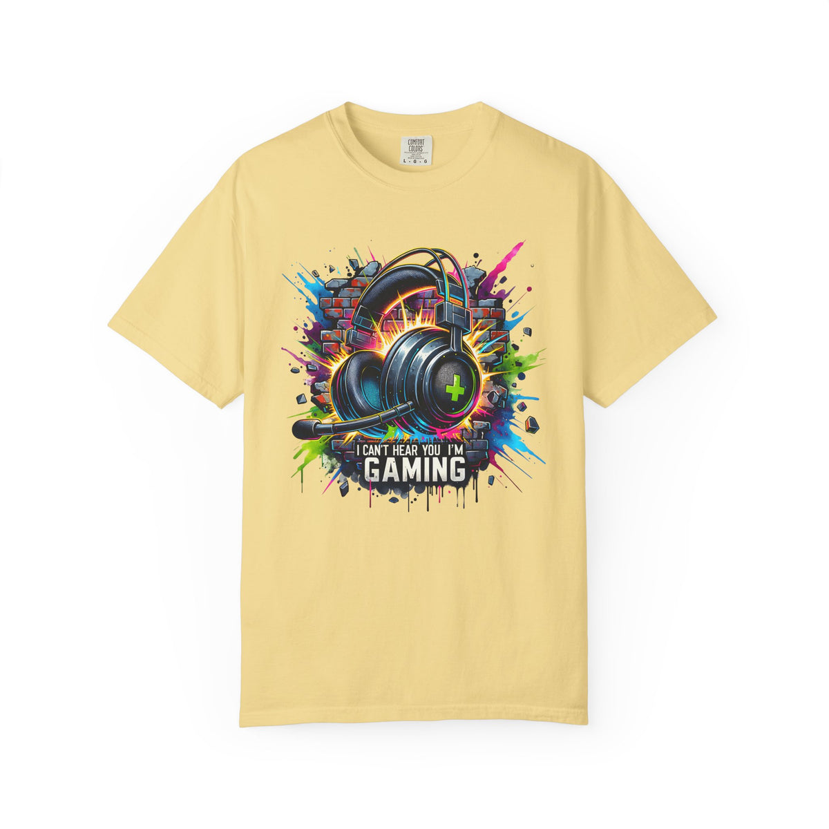 Gaming Headset I Can't Hear You, I'm Gaming - Comfort Colors | Trendy Men's And Women's T-Shirt. Direct to Garment. Printed & Shipped in the USA. Unisex Sizes.