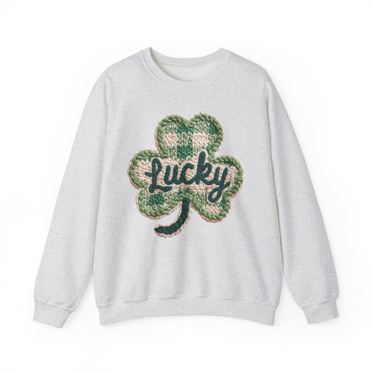 Lucky Shamrock Faux Knit – Gildan Heavy Blend | Trendy Men's and Women’s Soft Sweatshirt. Direct to Garment. Printed & Shipped in the USA. Unisex Sizes.
