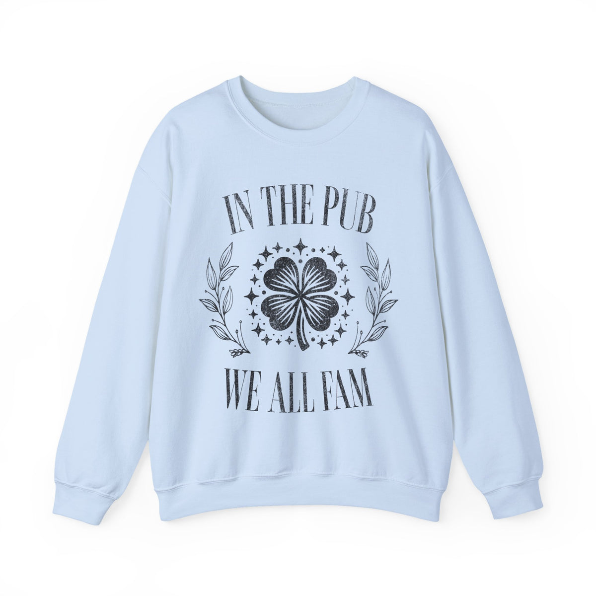 In the Pub We All Fam, Vintage – Gildan Heavy Blend | Trendy Women’s and Men's Soft Sweatshirt. Direct to Garment. Printed & Shipped in the USA. Unisex Sizes.