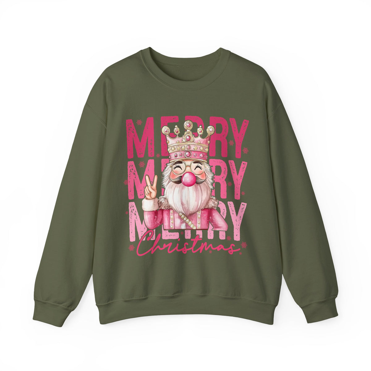 Merry Christmas - Cute Pink Bubblegum Nutcracker – Gildan Heavy Blend | Trendy Women’s Soft Sweatshirt. Direct to Garment. Printed & Shipped in the USA. Unisex Sizes.