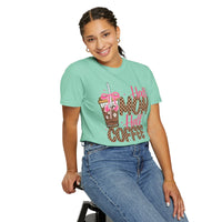 Half Mom Half Coffee. Cute Leopard Print Coffee Design - Comfort Colors | Trendy Women's T-Shirt. Direct to Garment. Printed & Shipped in the USA. Unisex Sizes.
