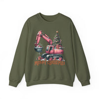 Excavator Merry Christmas Construction – Gildan Heavy Blend | Trendy Women’s Soft Sweatshirt. Direct to Garment. Printed & Shipped in the USA. Unisex Sizes.