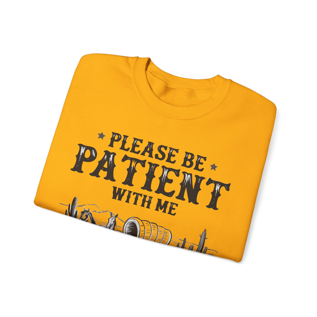 Please Be Patient, 1900's Vintage – Gildan Heavy Blend | Trendy Women’s and Men's Soft Sweatshirt. Direct to Garment. Printed & Shipped in the USA. Unisex Sizes.