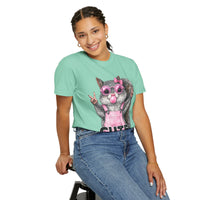 Cute But Feral, Squirrel in Pink Bibs - Comfort Colors | Trendy Women's T-Shirt. Direct to Garment. Printed & Shipped in the USA. Unisex Sizes.