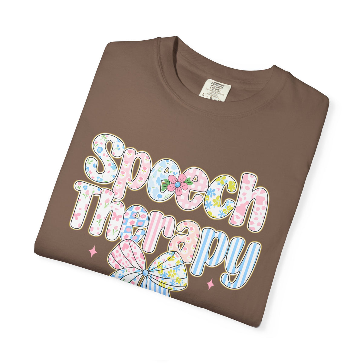 Speech Therapy - Pink Blue Coquette - Comfort Colors | Trendy Women's T-Shirt. Direct to Garment. Printed & Shipped in the USA. Unisex Sizes.