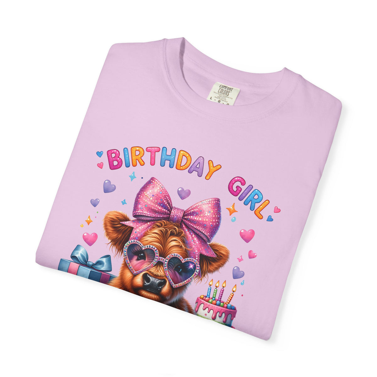 Birthday Girl, Highland Cow - Comfort Colors | Trendy Women's T-Shirt. Direct to Garment. Printed & Shipped in the USA. Unisex Sizes.