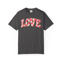 Faux Crochet Checkered LOVE - Comfort Colors | Trendy Women's T-Shirt. Direct to Garment. Printed & Shipped in the USA. Unisex Sizes.