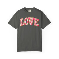 Faux Crochet Checkered LOVE - Comfort Colors | Trendy Women's T-Shirt. Direct to Garment. Printed & Shipped in the USA. Unisex Sizes.