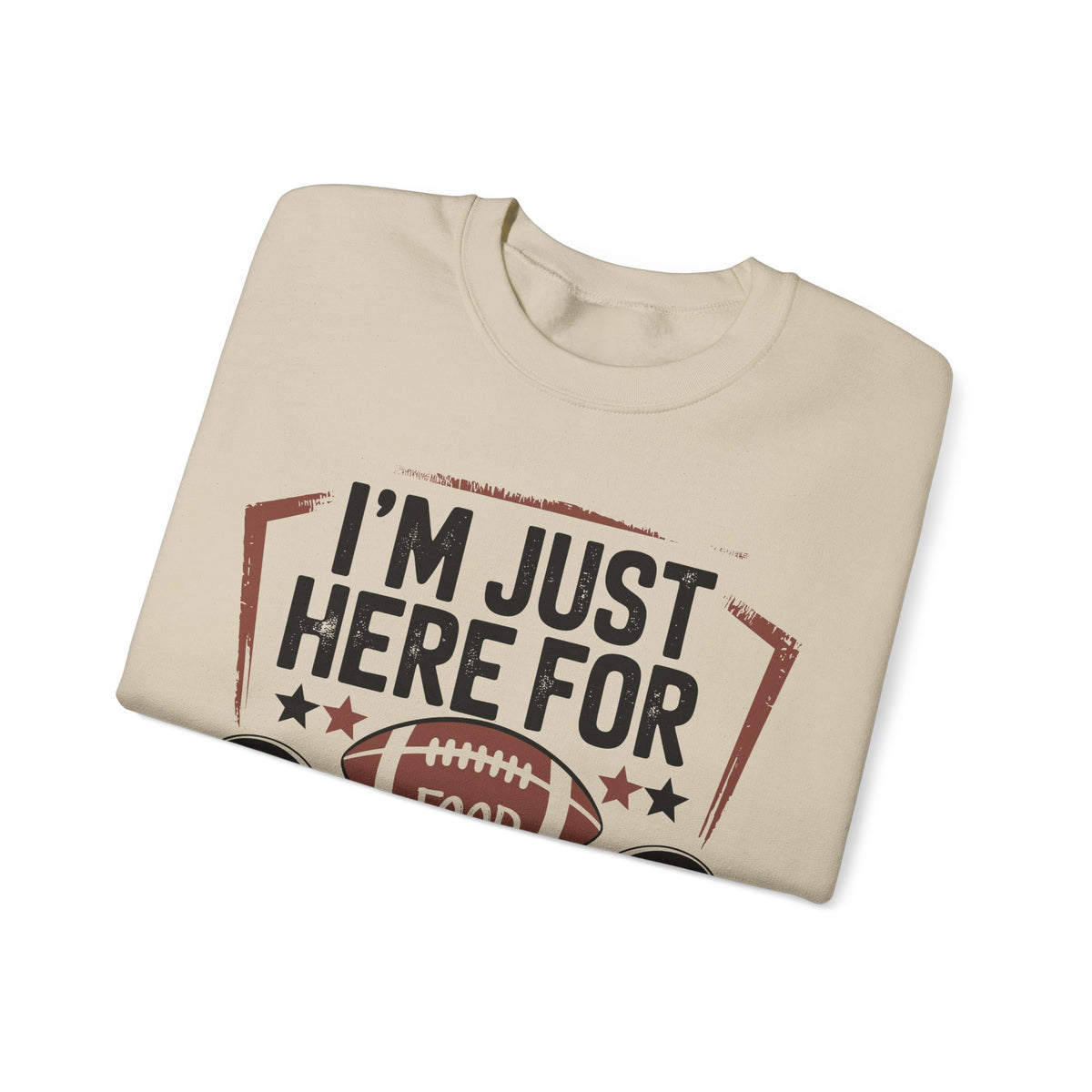 I'm Just Here for Food and Commercials – Gildan Heavy Blend | Trendy Women’s and Men's Soft Sweatshirt. Direct to Garment. Printed & Shipped in the USA. Unisex Sizes.