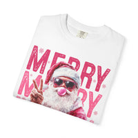 Pink Merry Christmas Bubblegum Santa - Comfort Colors | Trendy Women's T-Shirt. Direct to Garment. Printed & Shipped in the USA. Unisex Sizes.