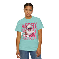 Pink Merry Christmas Bubblegum Santa - Comfort Colors | Trendy Women's T-Shirt. Direct to Garment. Printed & Shipped in the USA. Unisex Sizes.