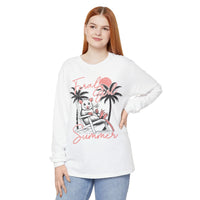 Feral Girl Summer, Possum on a Beach - Comfort Colors | Trendy Women's Long Sleeve T-Shirt. Direct to Garment. Printed & Shipped in the USA. Unisex Sizes.