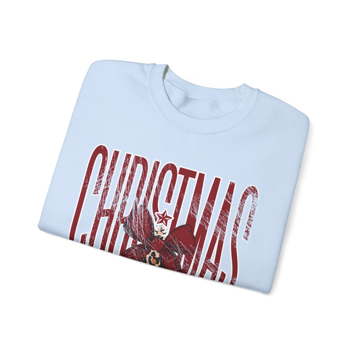 Christmas Season Leopard Tree Distressed – Gildan Heavy Blend | Trendy Women’s Soft Sweatshirt. Direct to Garment. Printed & Shipped in the USA. Unisex Sizes.