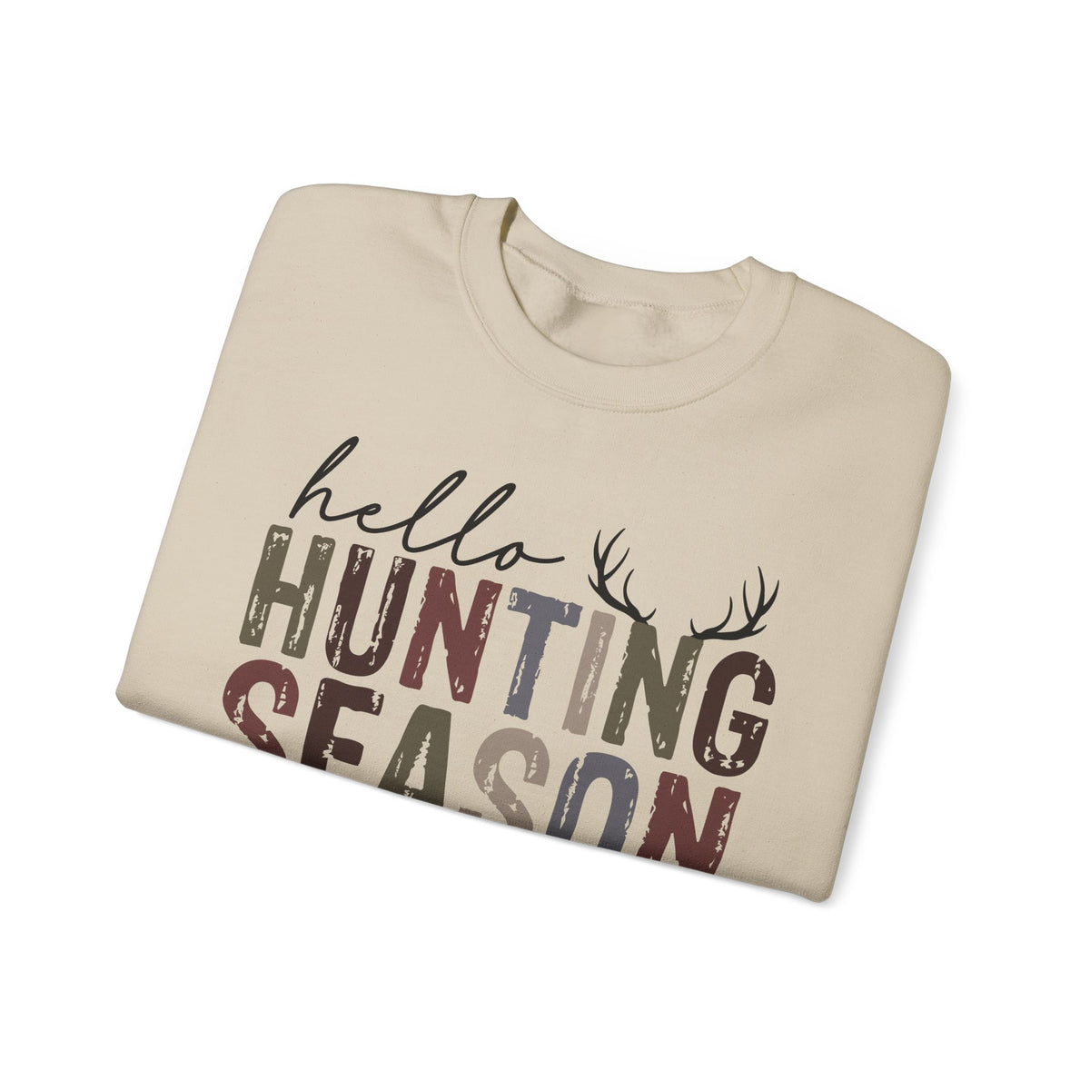 Hello Hunting Season Goodbye Husband Camouflage Wife – Gildan Heavy Blend | Trendy Women’s Soft Sweatshirt. Direct to Garment. Printed & Shipped in the USA. Unisex Sizes.