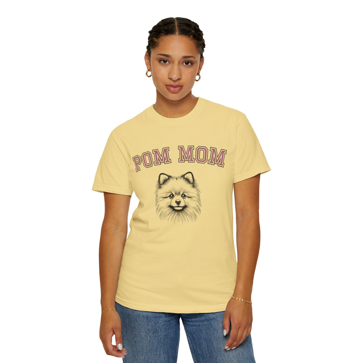 Pom Mom, Varsity - Comfort Colors | Trendy Women's T-Shirt. Direct to Garment. Printed & Shipped in the USA. Unisex Sizes.