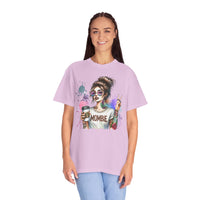 Cool Mombie with Coffee Peace Tattoo - Comfort Colors | Trendy Women's T-Shirt. Direct to Garment. Printed & Shipped in the USA. Unisex Sizes.