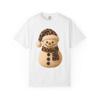 Cute Leopard Faux Knit Snowman Winter - Comfort Colors | Trendy Women's T-Shirt. Direct to Garment. Printed & Shipped in the USA. Unisex Sizes.