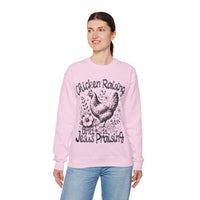 Chicken Raising and Jesus Praising – Gildan Heavy Blend | Trendy Men's and Women’s Soft Sweatshirt. Direct to Garment. Printed & Shipped in the USA. Unisex Sizes.