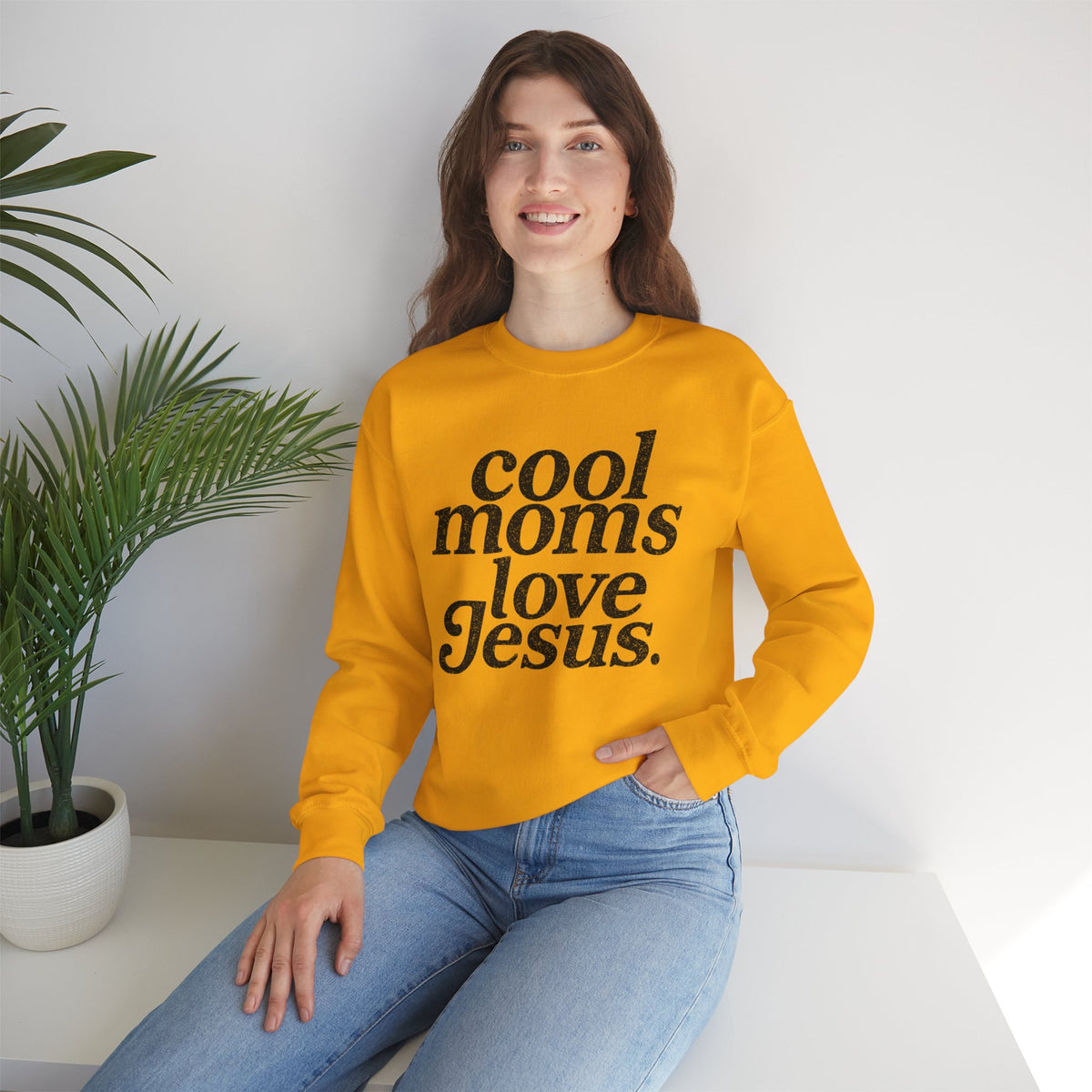 Cool Moms Love Jesus – Gildan Heavy Blend | Trendy Women’s Soft Sweatshirt. Direct to Garment. Printed & Shipped in the USA. Unisex Sizes.