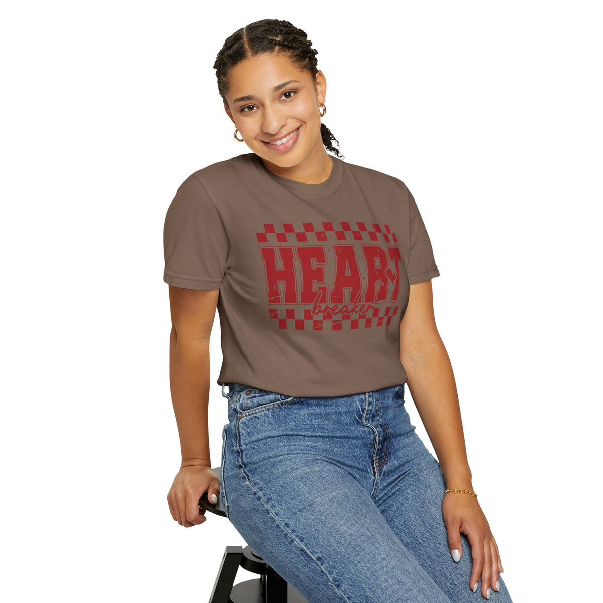 Heart Breaker, Red Checkered Distressed - Comfort Colors | Trendy Women's T-Shirt. Direct to Garment. Printed & Shipped in the USA. Unisex Sizes.