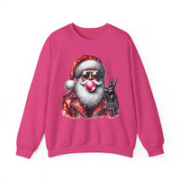 Biker Santa Leather Jacket Bubblegum – Gildan Heavy Blend | Trendy Women’s and Men's Soft Sweatshirt. Direct to Garment. Printed & Shipped in the USA. Unisex Sizes.